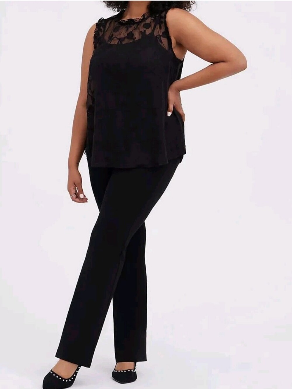 Torrid Sheer Black Lace Ruffle Mock Neck Blouse Size 00